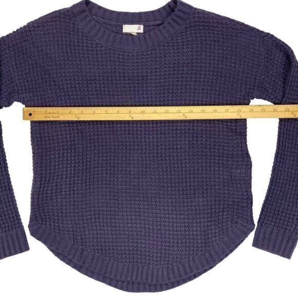 So Waffle Knit Sweater Womens Sz X-Small Purple Long Sleeve Crew Neck Pull Over - Picture 9 of 14